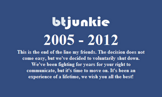 bt junkie shut down message